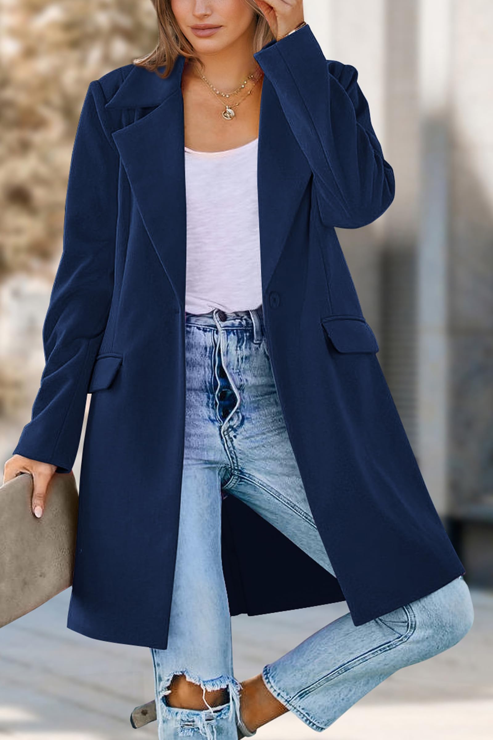 PRETTYGARDEN Women's Business Casual Long Blazer Jackets(Navy,S) view 7
