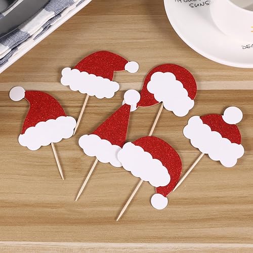 Miniatura 3 de NOLITOY 36pcs Capacillos Para Cupcake Decoración de Navidad Palillo de Dientes de Navidad Cupcake Pick Sombrero de Navidad Decoración Cupcake