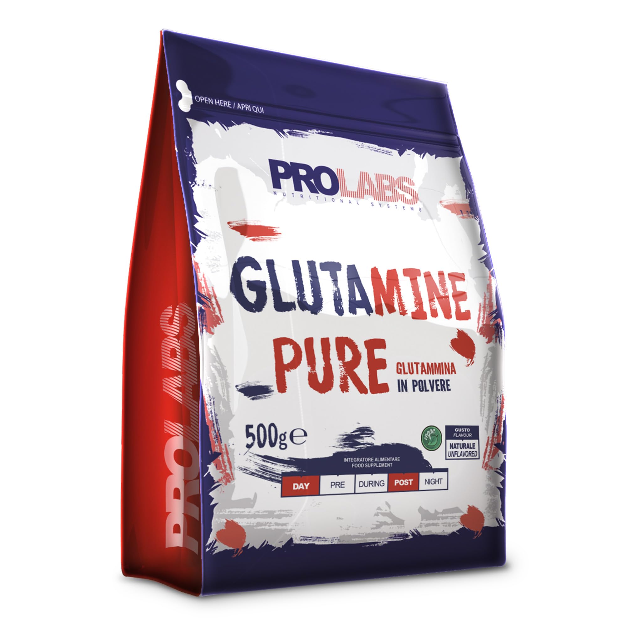 PROLABS – Glutammina in Polvere Solubile GLUTAMINE PURE, Integratore 100% Vegan Purissimo per Recupero, Rigenerazione e Mantenimento Massa Muscolare - Integratori Post Workout, Gusto Neutro, 500gr