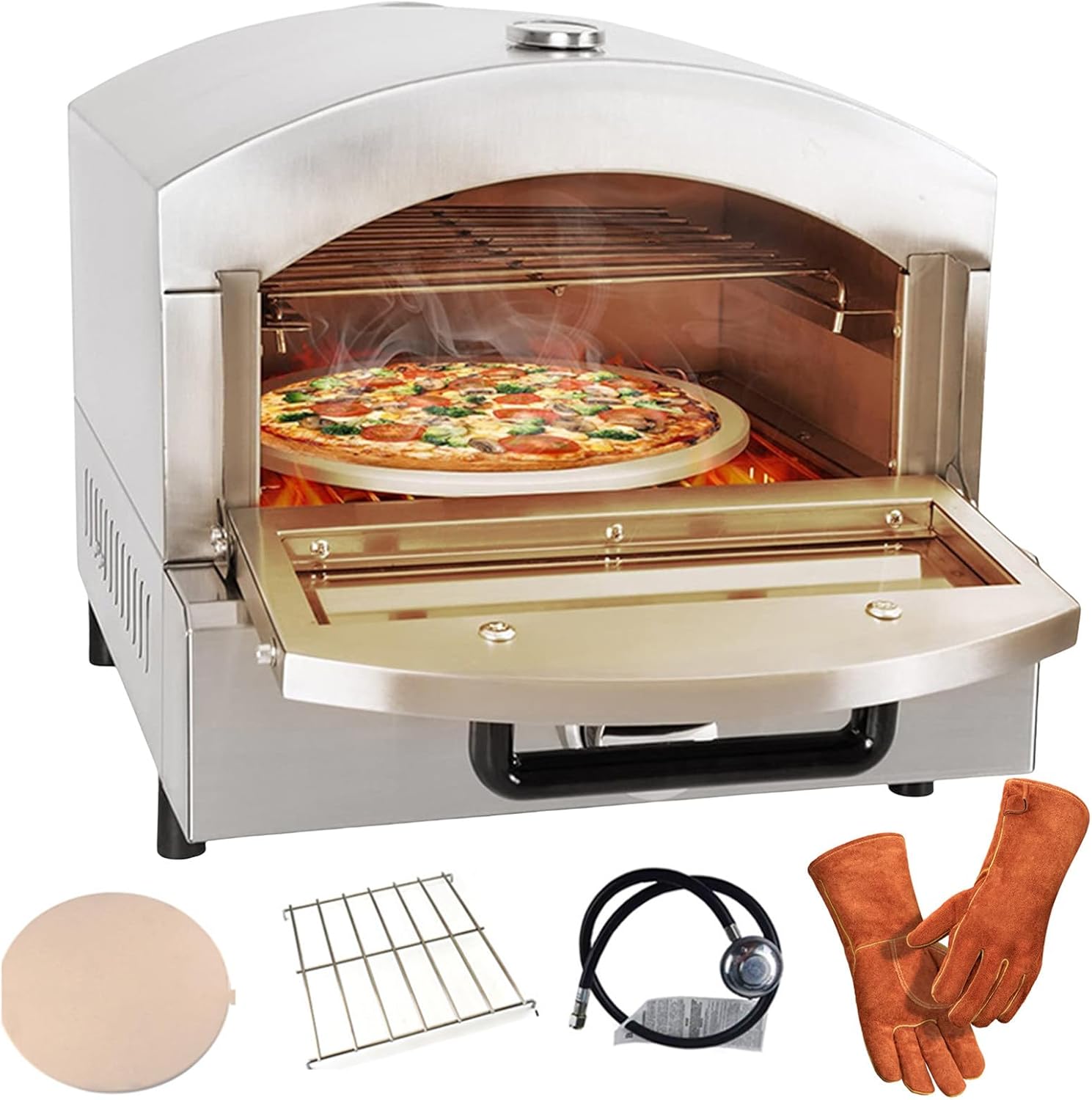 Commercial Pizza Oven | Double Deck Pizza Baking Ovens | Stainless Steel | Pizza Grilling Stones Machine | Temperature Detector Control | Drip Tray | Outdoor Cooking | Ea
