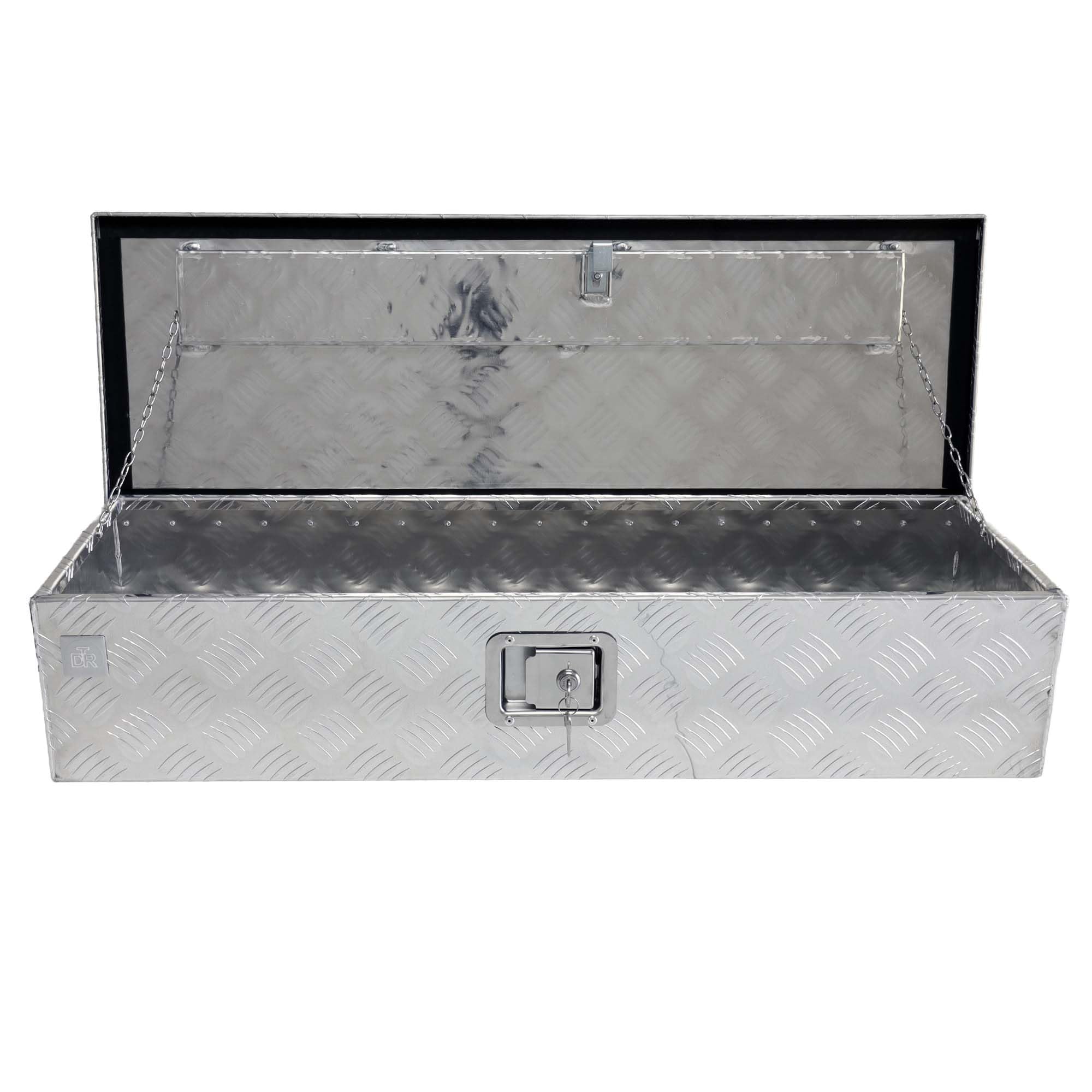 The Drive Staubox Deichselbox für Anhänger, Nutzfahrzeuge 950x320x190mm | Alu-Riffelblech | Silber