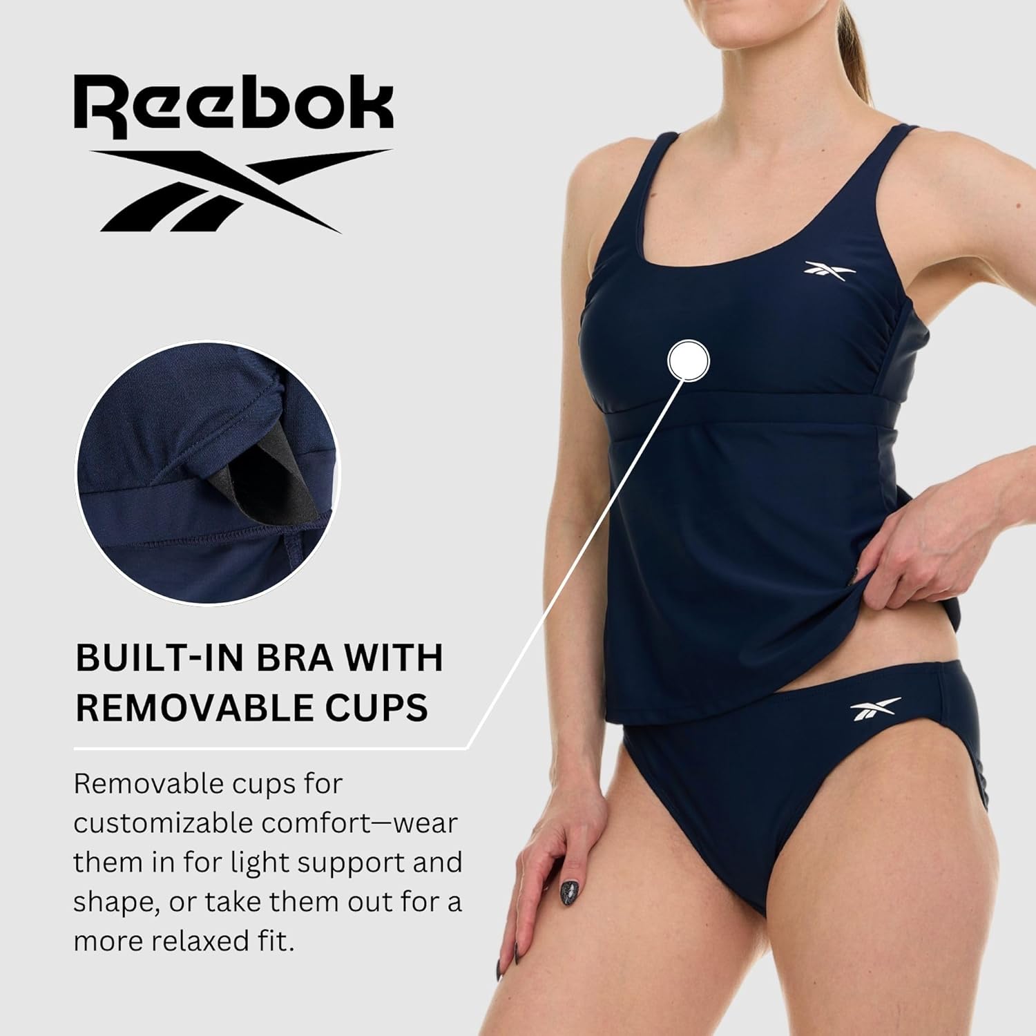 Reebok Tankini Swimsuits for Women 2025, Two Piece Swim Tank Top and Bottom Set, Athletic Womens Tankini Bathing Suits
