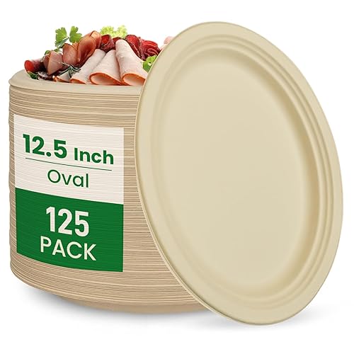 12.5 Inch Compostable Oval Plates [125-Value Pack] - Sustainable and