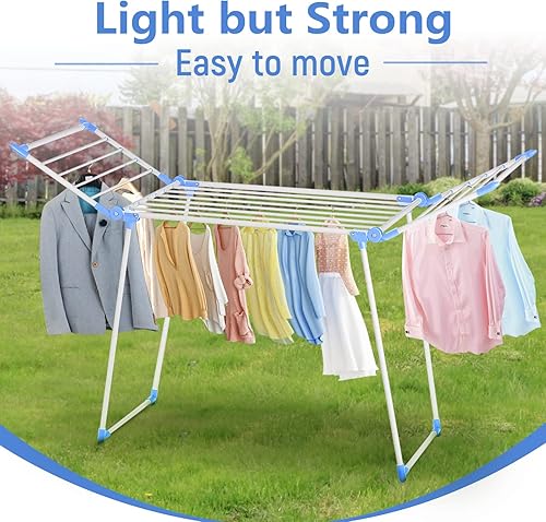 Miniatura 6 de Estante de secado de ropa, estante de lavandería Gullwing, plegable, ahorra espacio, con clips para calcetines, para ropa, toallas, ropa de cama
