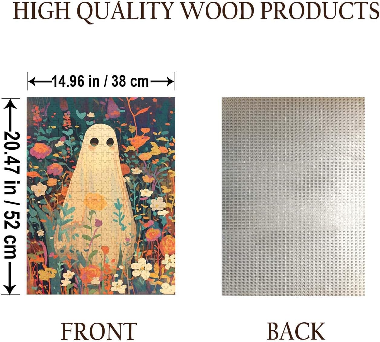 Cute Ghost Flower Gothic Jigsaw Puzzle - 500 Pieces Wooden Puzzle for Adults, Wall Art Gift, Finished Size: 20 x 15 Inch image 2