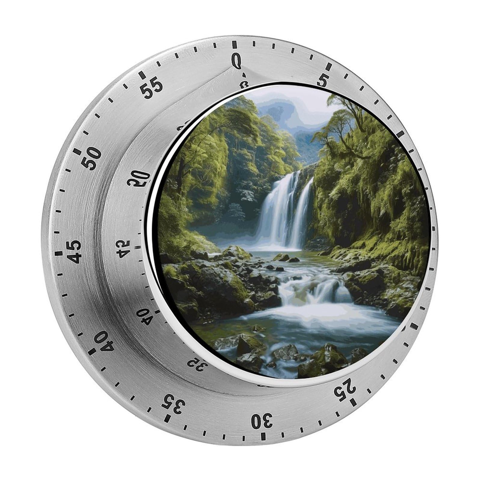 Waterfall Landscape Painting Visual Timer with Loud Alarm 60-Minute Kitchen Timers Exquisite Stainless Steel Body - Mechanical Desk Timer Countdown Clock for Cooking Chef Clock