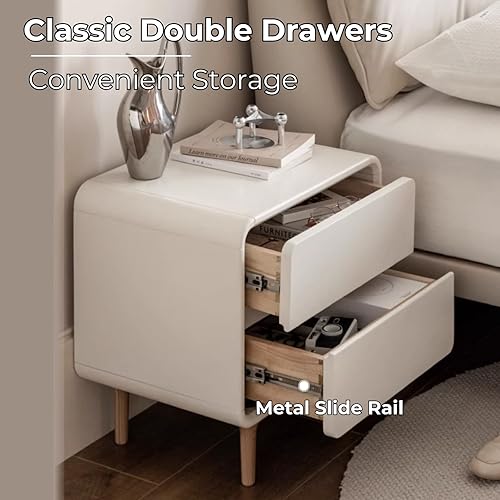 Miniatura 5 de Mesita de noche corta, mesita de noche de madera blanca con 2 cajones, elegante y moderna mesita de noche pequeña para dormitorio, dormitorio (17.71