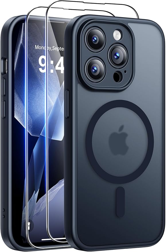 Qasyfanc Coque Magnétique pour iPhone 13 Pro Max Compatible avec MagSafe avec 2 Verre trempé Protection écran, Anti-Jaune Antichoc Caméra Protecteur pour iPhone 13 Pro Max-Noir