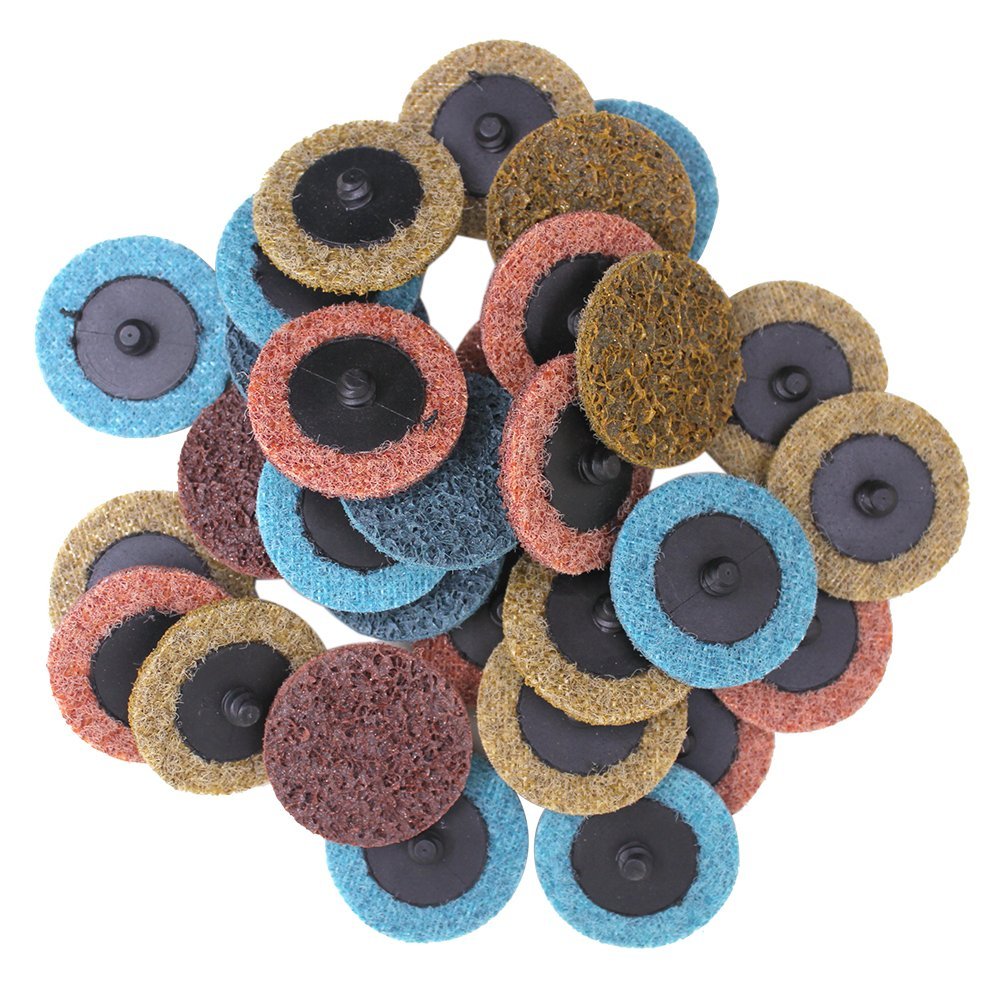Juego de 30 discos de lija de cambio rápido, fino/medio/grueso, 50 mm, con 2 soportes de 1/4 pulgadas, AFUNTA discos de acondicionamiento de superficie para la superficie de preparación de la tira