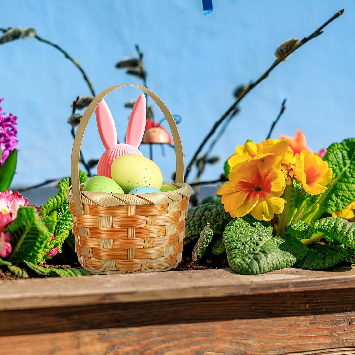 Remerry 12 Pcs Mini Woven Baskets Bulk with Handles, Colorful Small Woven Baskets for Crafts, Tiny Gift Basket for Party Favors, DIY Crafts, Spring Decor, Easter Egg Hunt