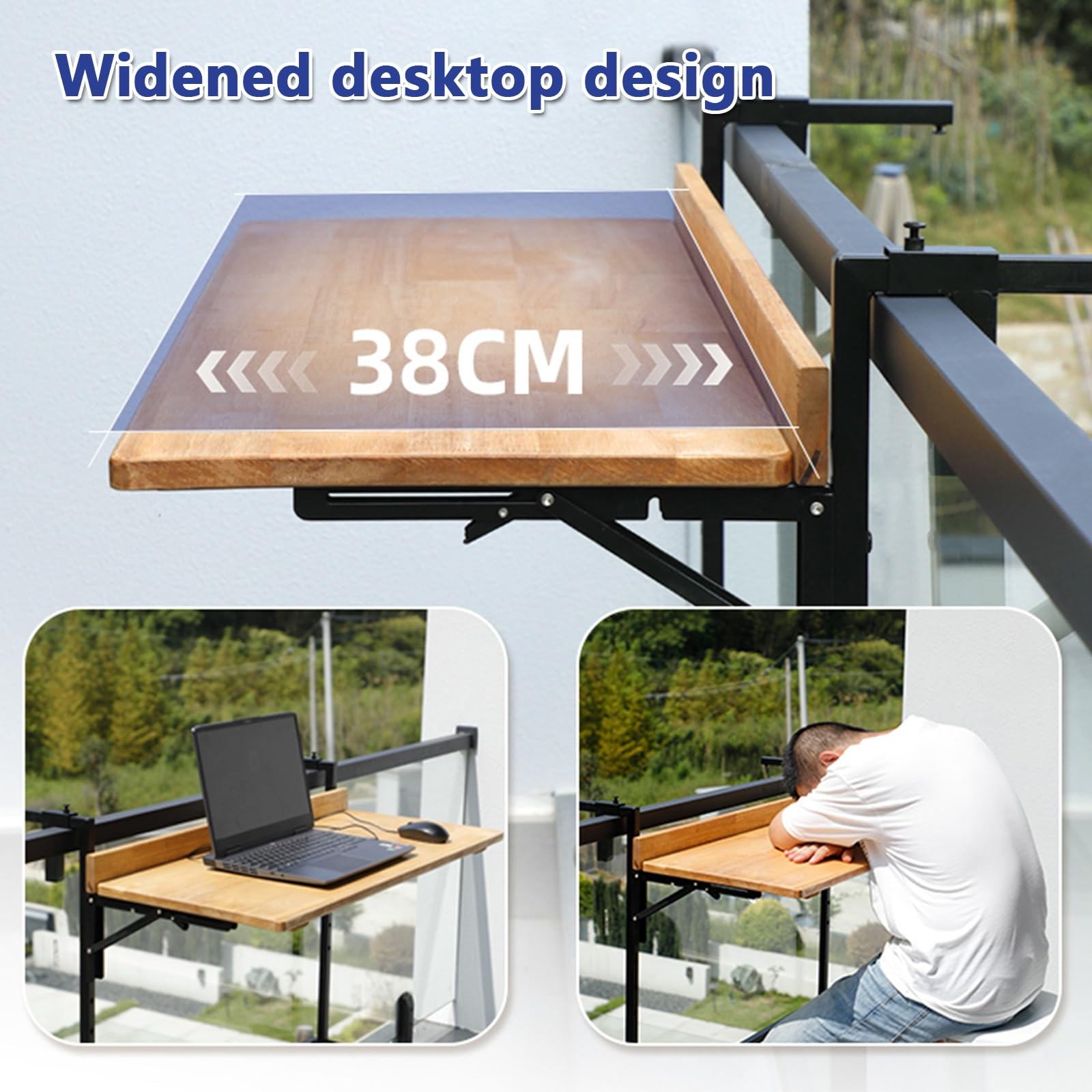 Table de Balcon Suspendue Pliable,Barre de Balcon Pliable pour Jardin,5 Niveaux réglables,Table de Jardin extérieure,Économisez de l'espace, Extension du Compte(L60*w38cm/L23.6*W15IN)
