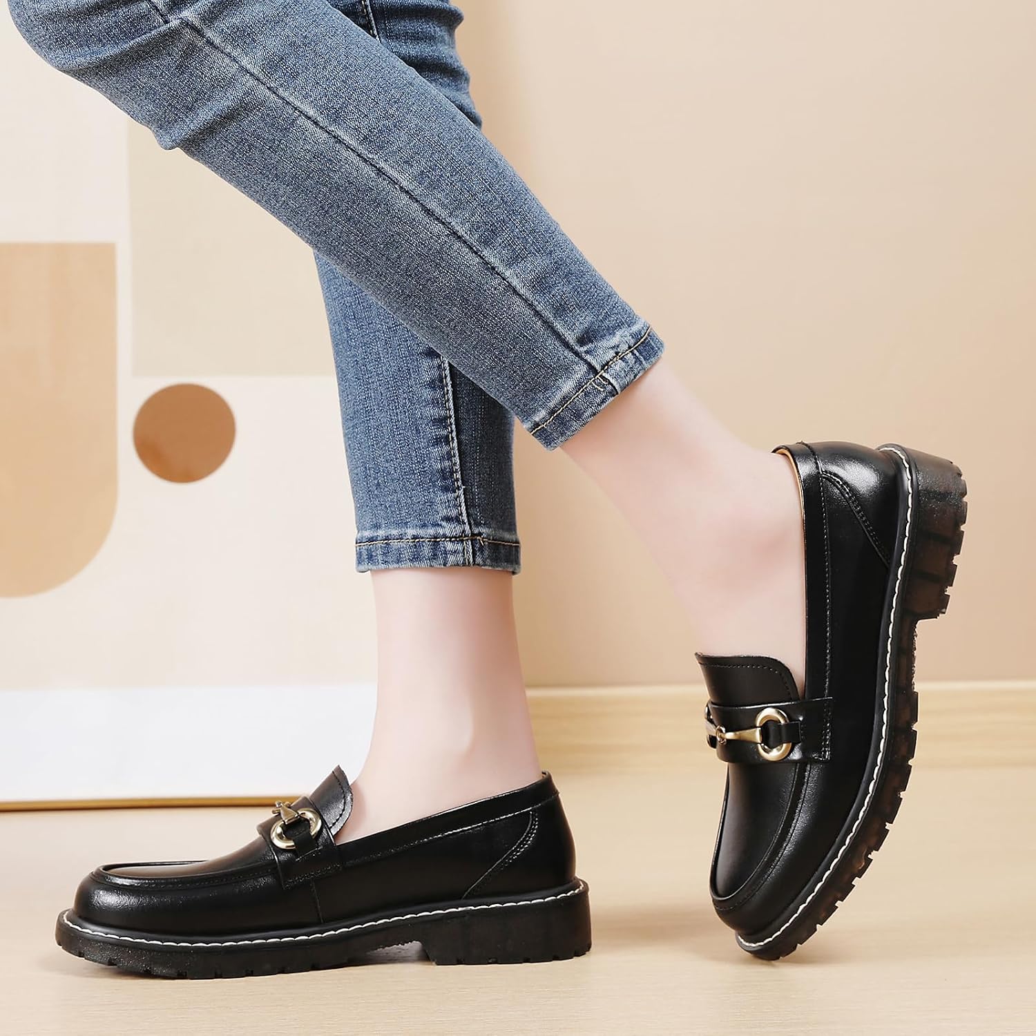 Loafers for Women Black Low Heel Womens Loafers & Slip-Ons Flats Classic Penny Loafers Shoes Ladies Work Comfortable Business Casual Dressy Shoes