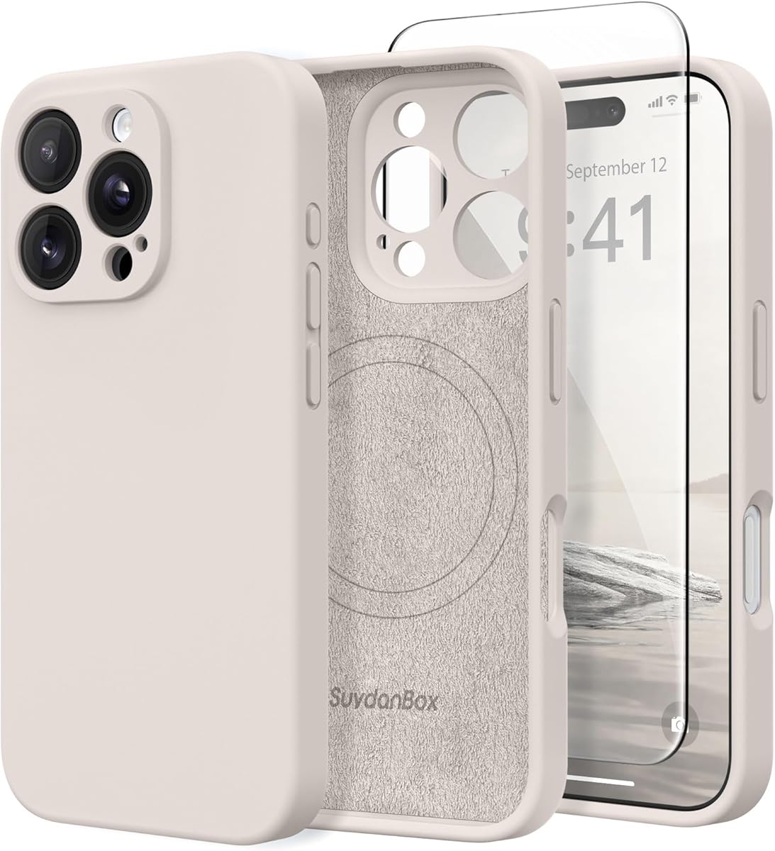 Magnetic for iPhone 16 Pro Case, Compatible with MagSafe, [Full Camera Protection][Screen Protector] Silicone Shockproof Protective Phone Case for iPhone 16 Pro 6.3", Stone