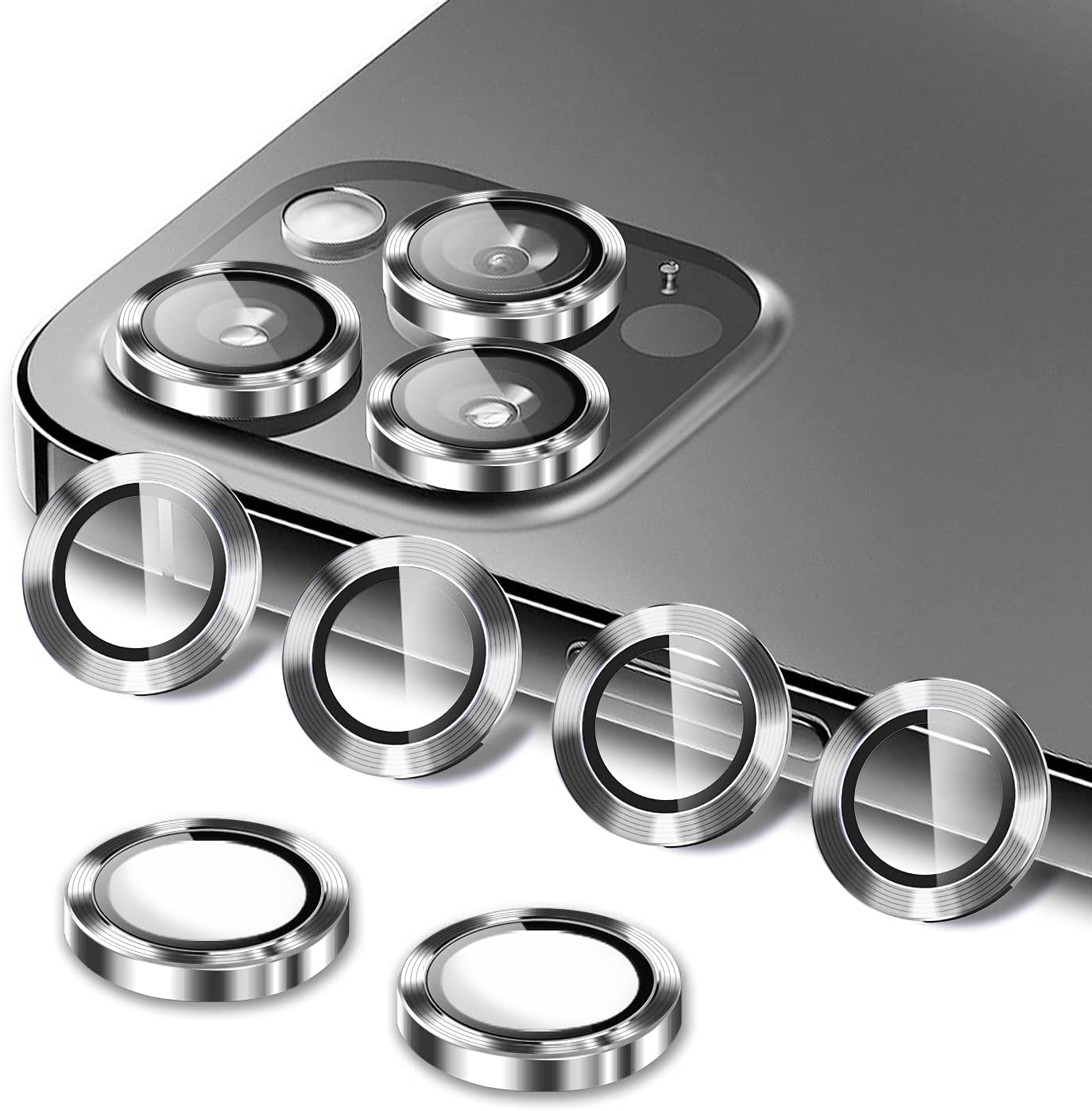 HATOSHI 6 PACK Camera Lens Protector Compatible with iPhone 12 Pro Max, HD Clear Premium 9H Tempered Glass Metal Aluminum Alloy Camera Screen Ring Circle Cover Film - Graphite
