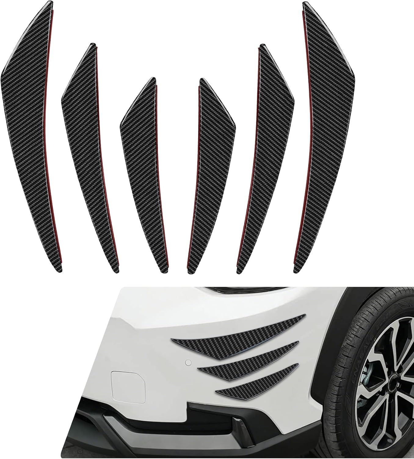 6PCS Car Spoiler Canards Kit, Auto Front Bumper Lip Spoiler Kit, Rubber Body Anti Collision Diffuser, Universal Exterior Strip Sticker Accessories for Car Body Hood Side Wing (Carbon Fiber)