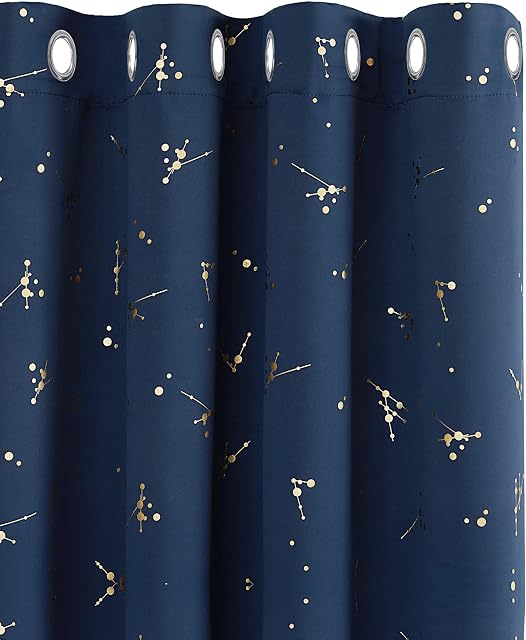 Deconovo Eyelet Curtains, Blackout Curtains 46 x 54 Inch(Width x Length), Gold Constellation Printed Curtains Thermal Insulated Curtains for Bedroom, Navy Blue, 2 panels