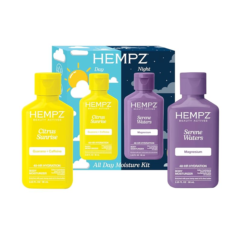 Kit com 2 loções corporais mini Hempz, Citrus Sunrise e Serene Waters, 66 mL cada
