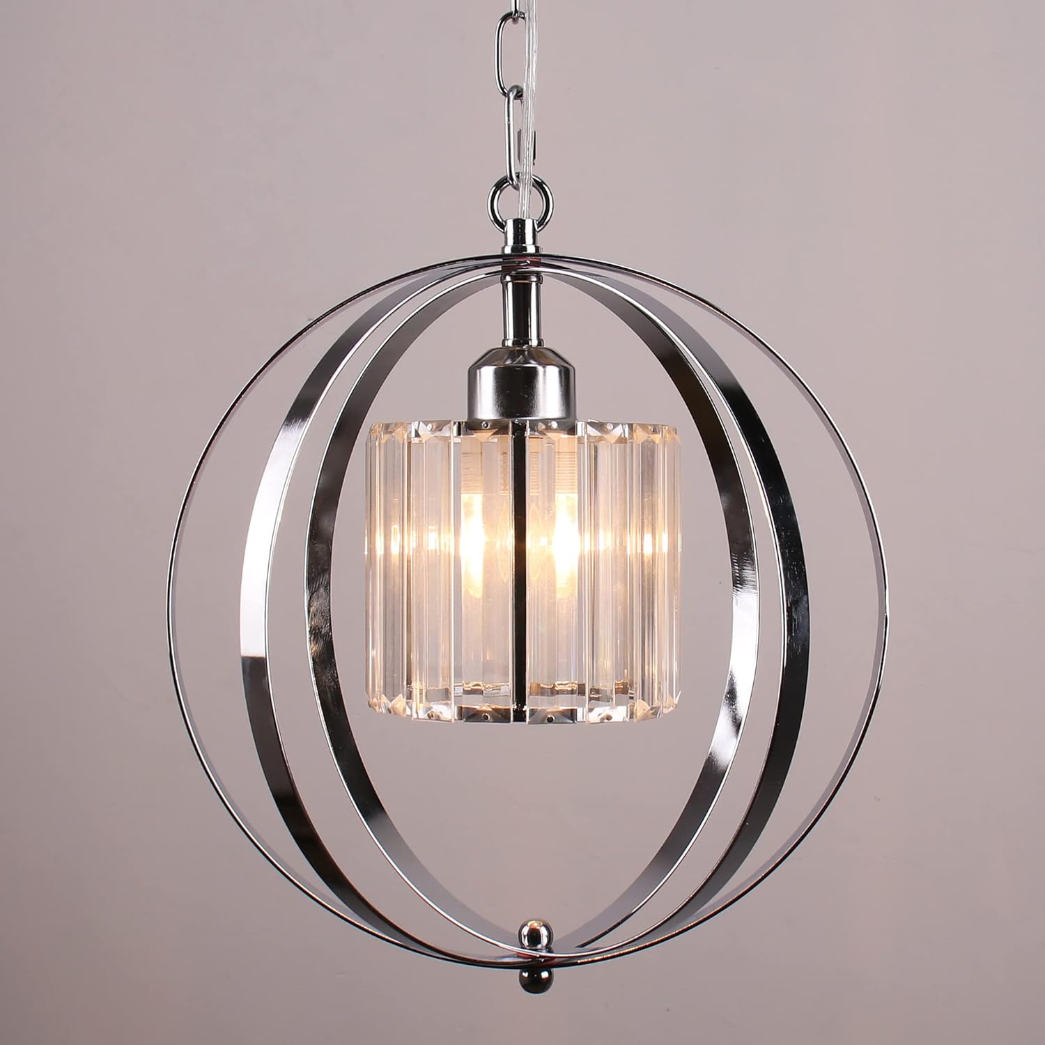 FRIXCHUR Farmhouse Chandelier Crystal Pendant Light Adjustable Hanging Light Fixtures Orb Globe Chandeliers for Kitchen Island Dining Room Foyer Bedroom (Chrome)