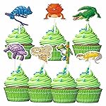 WERNNSAI 35 PCS Reptile Cupcake Toppers - Reptile Birthday Party Decorations for Kids Boys Snake Frog Cake Toppers Reptile Party Leopard Gecko Dessert Cake Insert Jungle Camping Cupcake Supplies