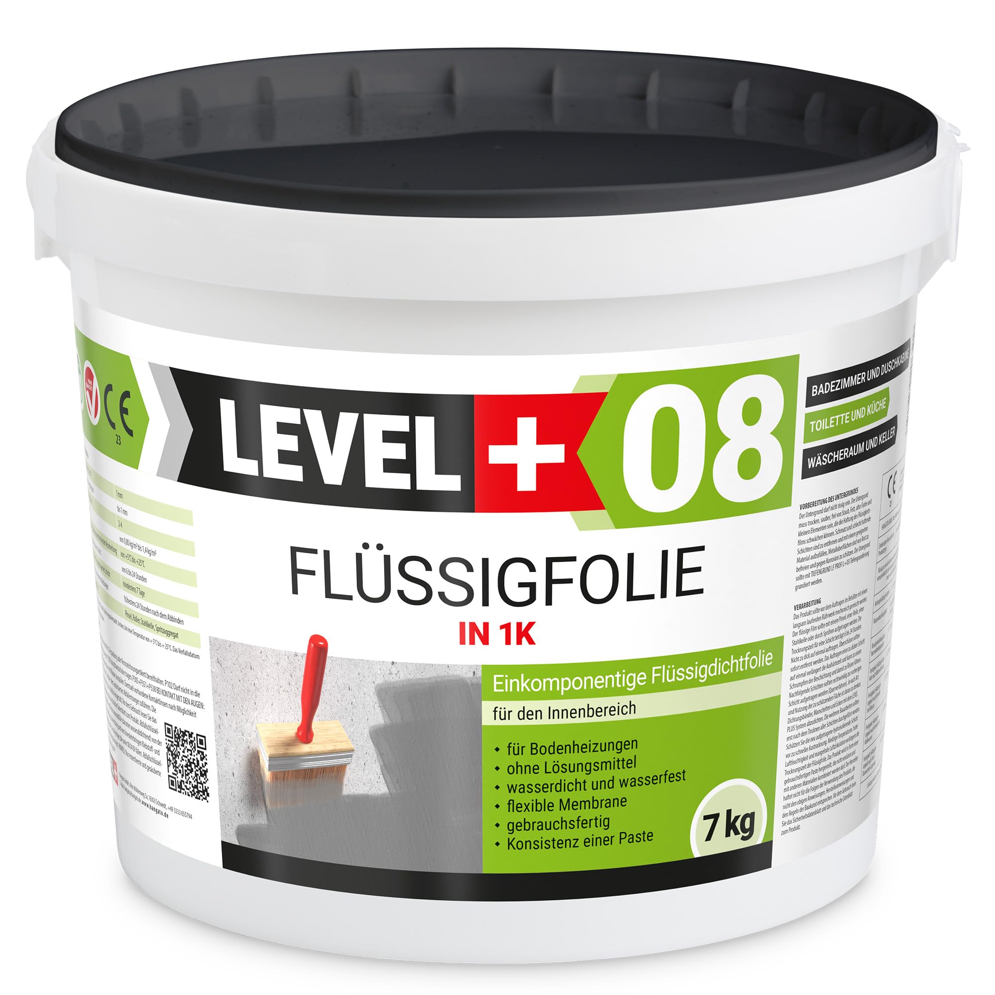 Dichtset 7 Kg Flüssigfolie, 2 Innenecken, 2 Wandmanschetten, 5m Dichtband | Tiefengrund 1 L Abdichtungsset Bandset Dusche Bad Küche SET302