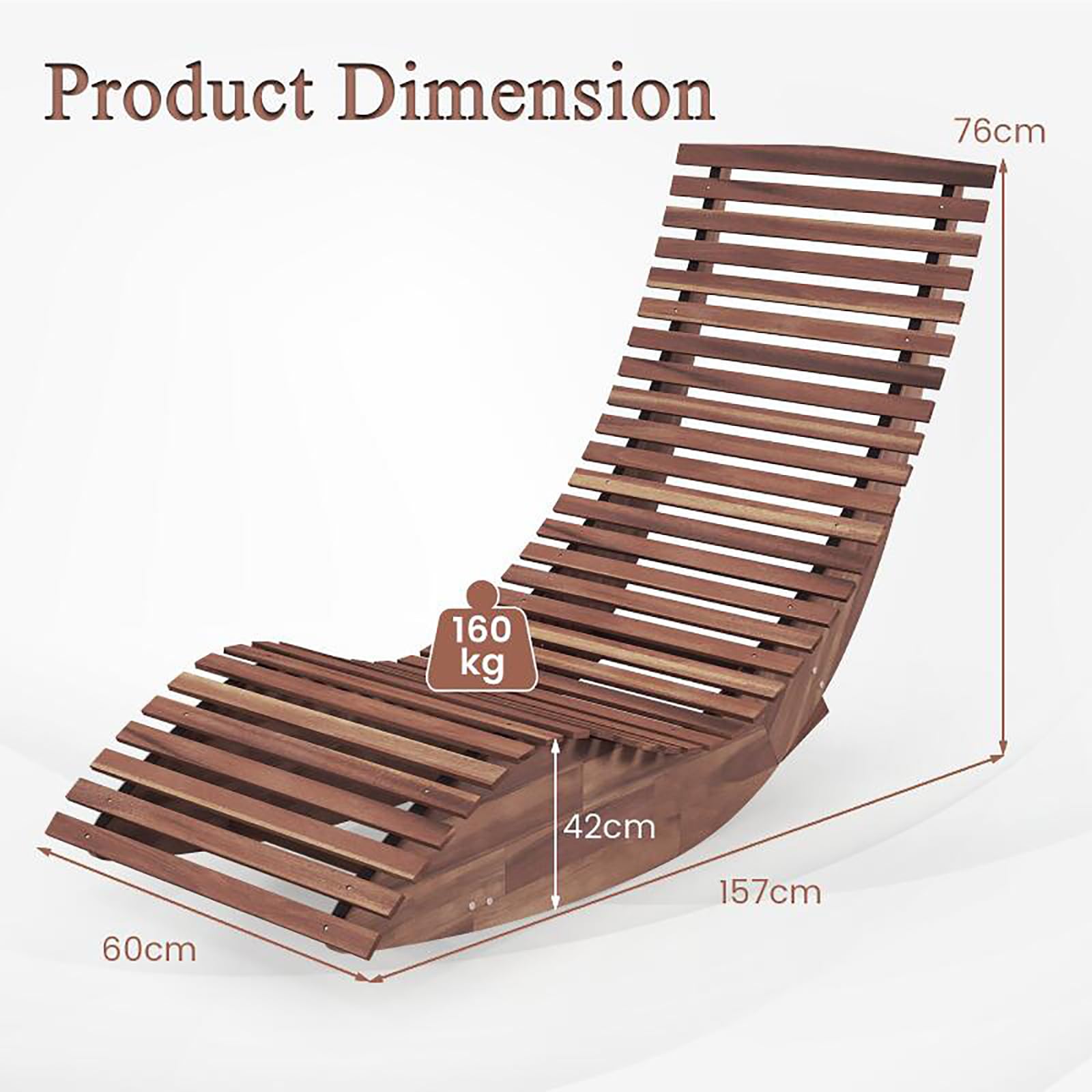 KOMFOTTEU Juego de Tumbona Mecedora de Madera de Acacia, Tumbona de Jardín de Listones con Carga 160 kg, Silla Mecedora Baño de Sol, para Patio, Terraza, Piscina, 157 x 60 x 76 cm (1)