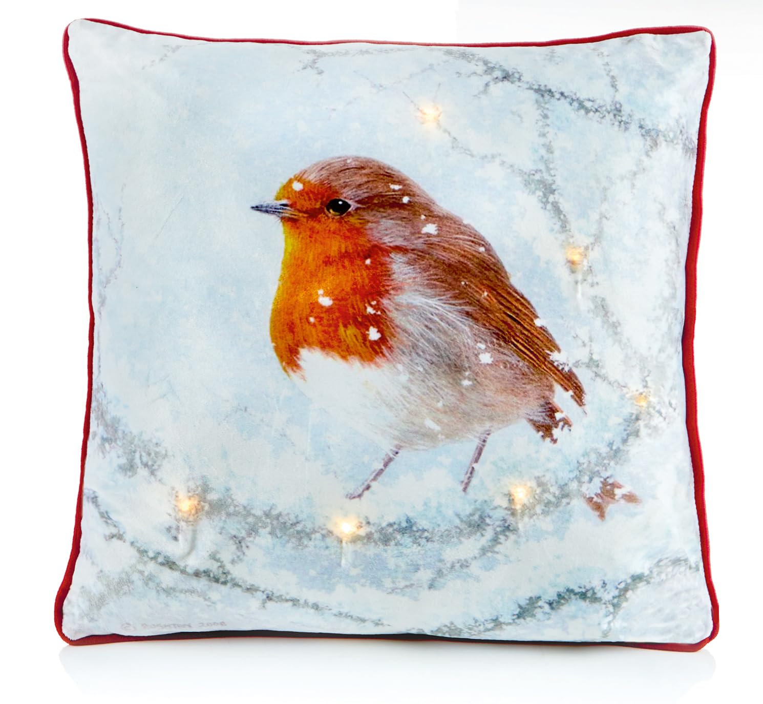 Large Winter Robin Christmas Festive LED Light Up Cushion & Insert Approx 45cm x 45cm