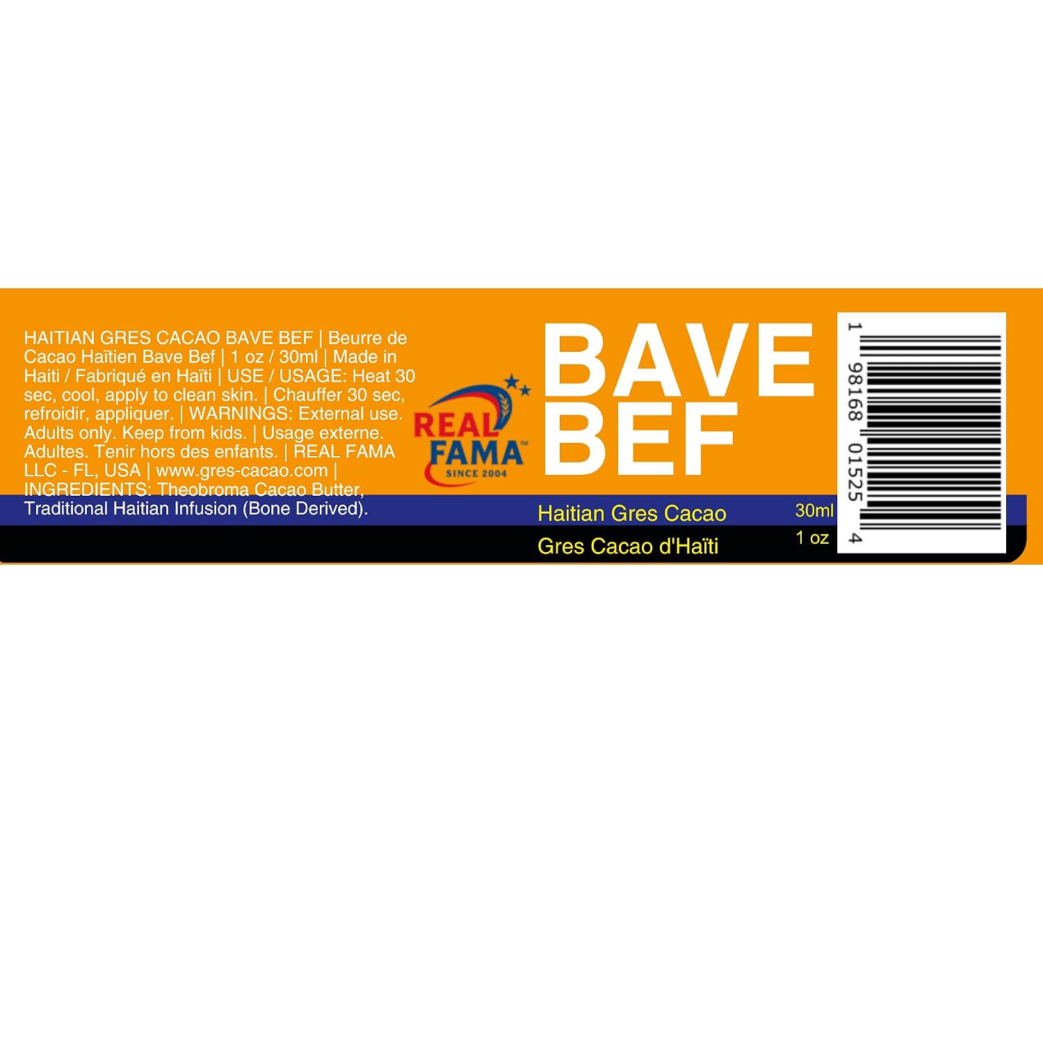 REAL FAMA Gres Cacao Oil Mixed With Bave Bef 30ml Travel size Organic Haitian Cacao Oil bottle