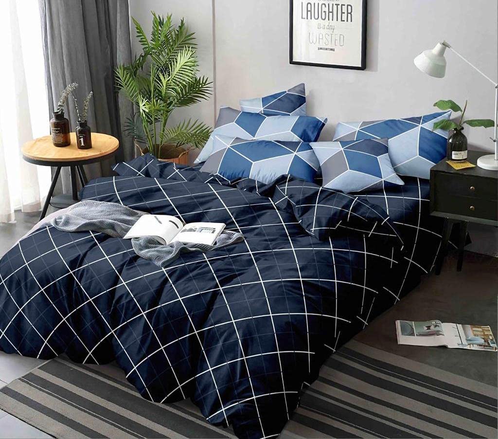 Soft Premium Cotton Blend Double Quilt Cover Blanket Cover Razai Duvet Cover for Double Size Duvets with Zip 90"x 100" ,Navy Lines-image-7