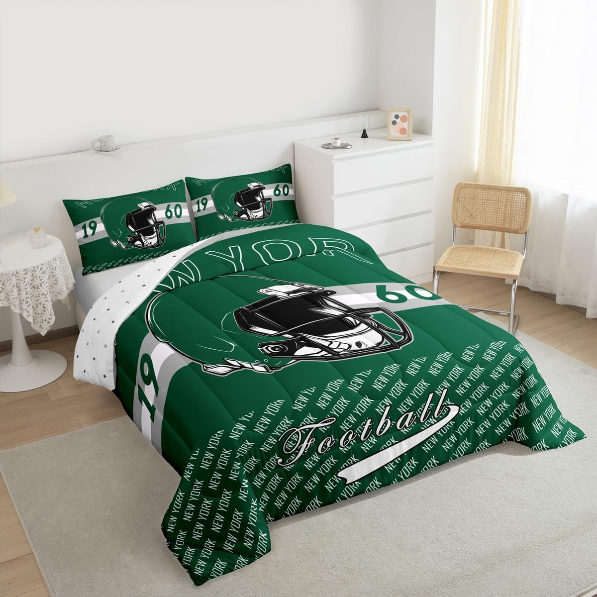 Feelyou Football Bedding Set Soft for Boys Girls, Boys Comforter Set Twin Size Football City Duvet Quilt Microfiber Sports Games Bedroom Decor 2 Pcs with 1 Pillow Cases