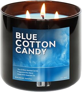 Blue Cotton Candy 3-Wick Scented Candle | Sweet Sugary Candy | Sweet Fair Scent Warm Gourmand Fragrance by NALADAK Candles