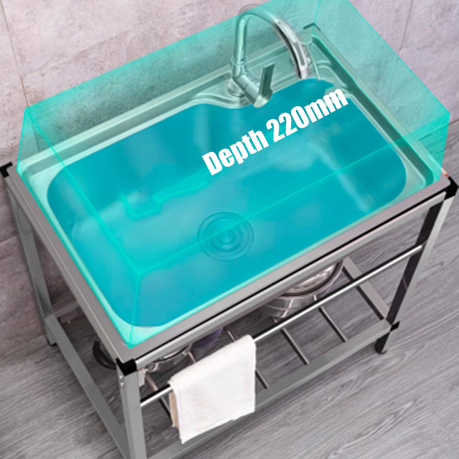 Fregadero de acero inoxidable multifuncional para cocina y jardín, portátil y con grifo - Ideal para camping (A,53×38cm)