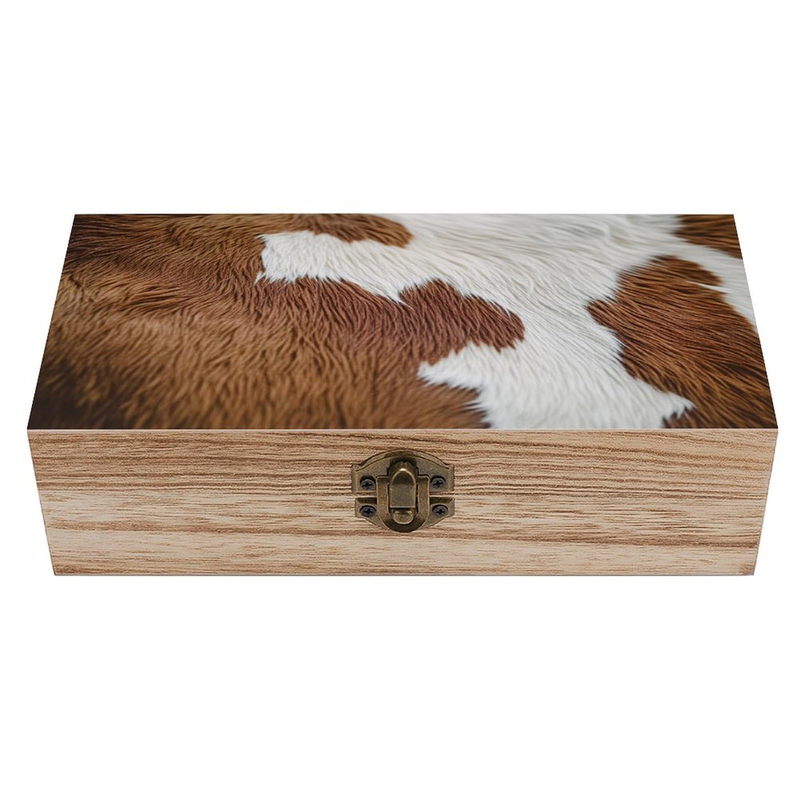 HLBSDM Brown And White Cow Vintage Wooden Keepsake Box with Hinged Lid And Locking Clasp, Decorative Storage Box for Jewelry, Trinkets And Small Accessories, Organizer for Home Or Wedding