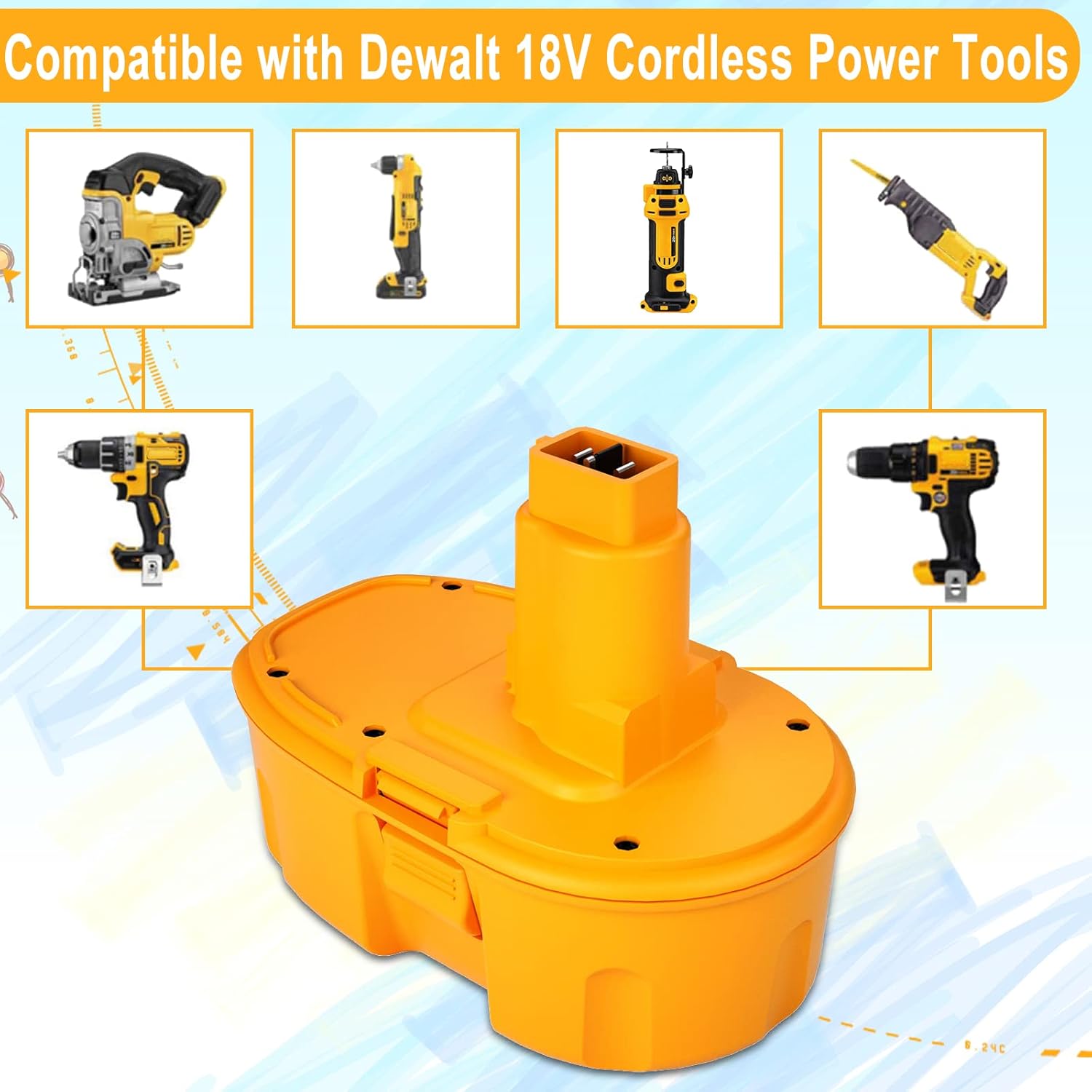 Dosctt 2 Pack 3.6Ah Ni-Mh DC9098 DC9098 DC9096 18 Volt Replacement Battery Compatible with Dewalt 18V Battery DW9096 DW9098 DW9099 DE9095 DE9098 DE9091(Yellow)