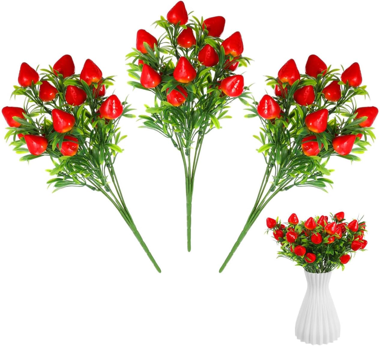 Amosfun 15pcs Artificial Strawberry Branch Decor, PVC Fake Plant Adorns for Home Office, Wedding Party Decorations 10.62 X 8.26 X 1.77 Inches Each