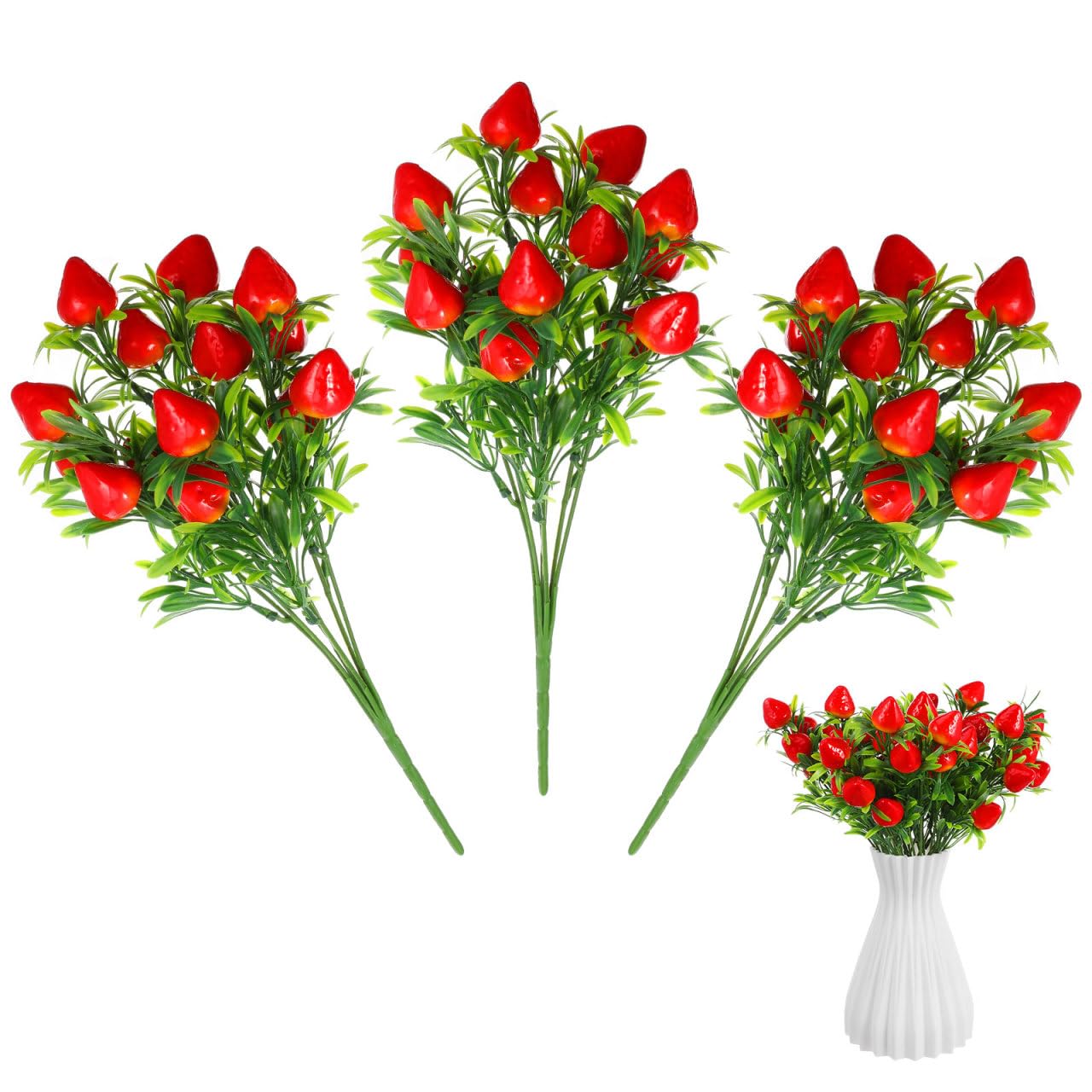 Branches de fraises artificielles en PVC BESPORTBLE pour décoration intérieure (3 pièces)