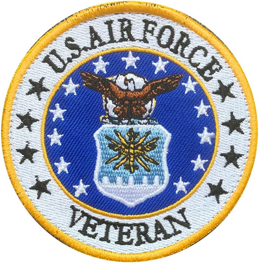 1 Pcs American ”U S A F Veteran” Patch - Size 3.15” Round - Hook & Loop Fastener Backing - Accessory Patch for Clothing, Jackets, Jeans, Cap, Backpacks,Uniform, Veteran Support