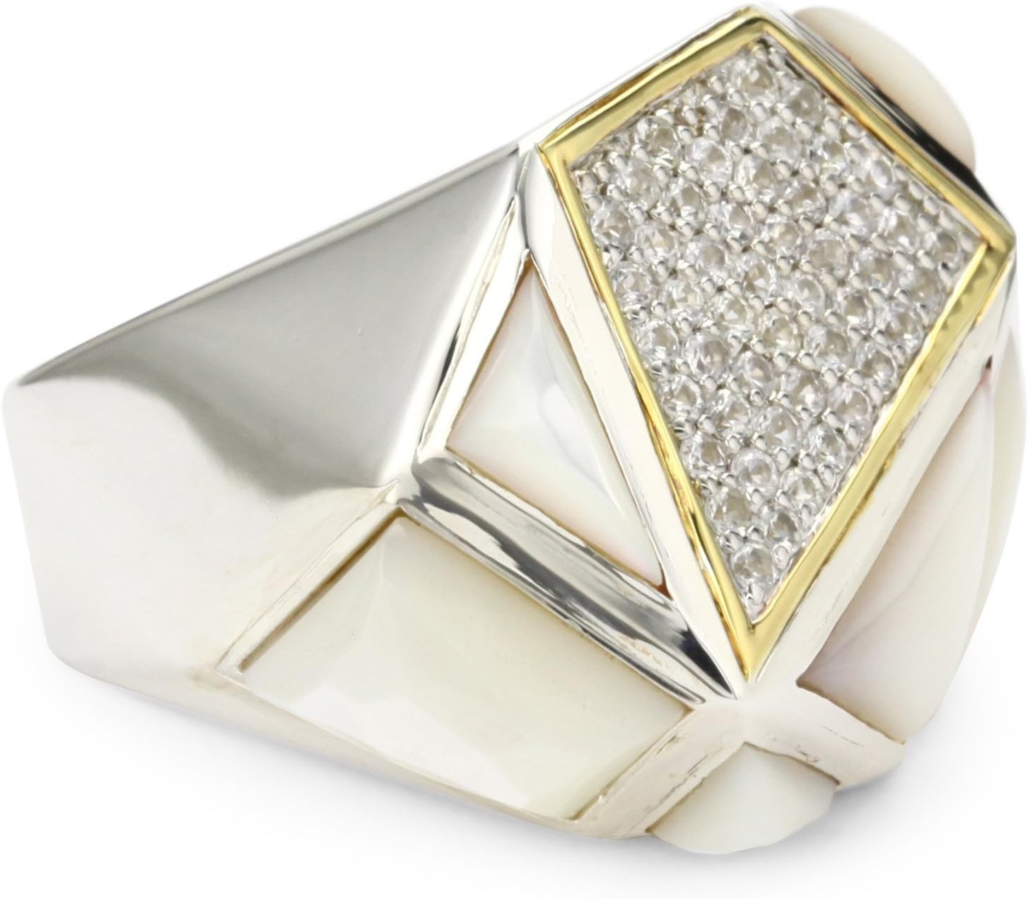 "Pyramid" Mother-Of-Pearl and White Sapphires Gemstone Ring, Size 7