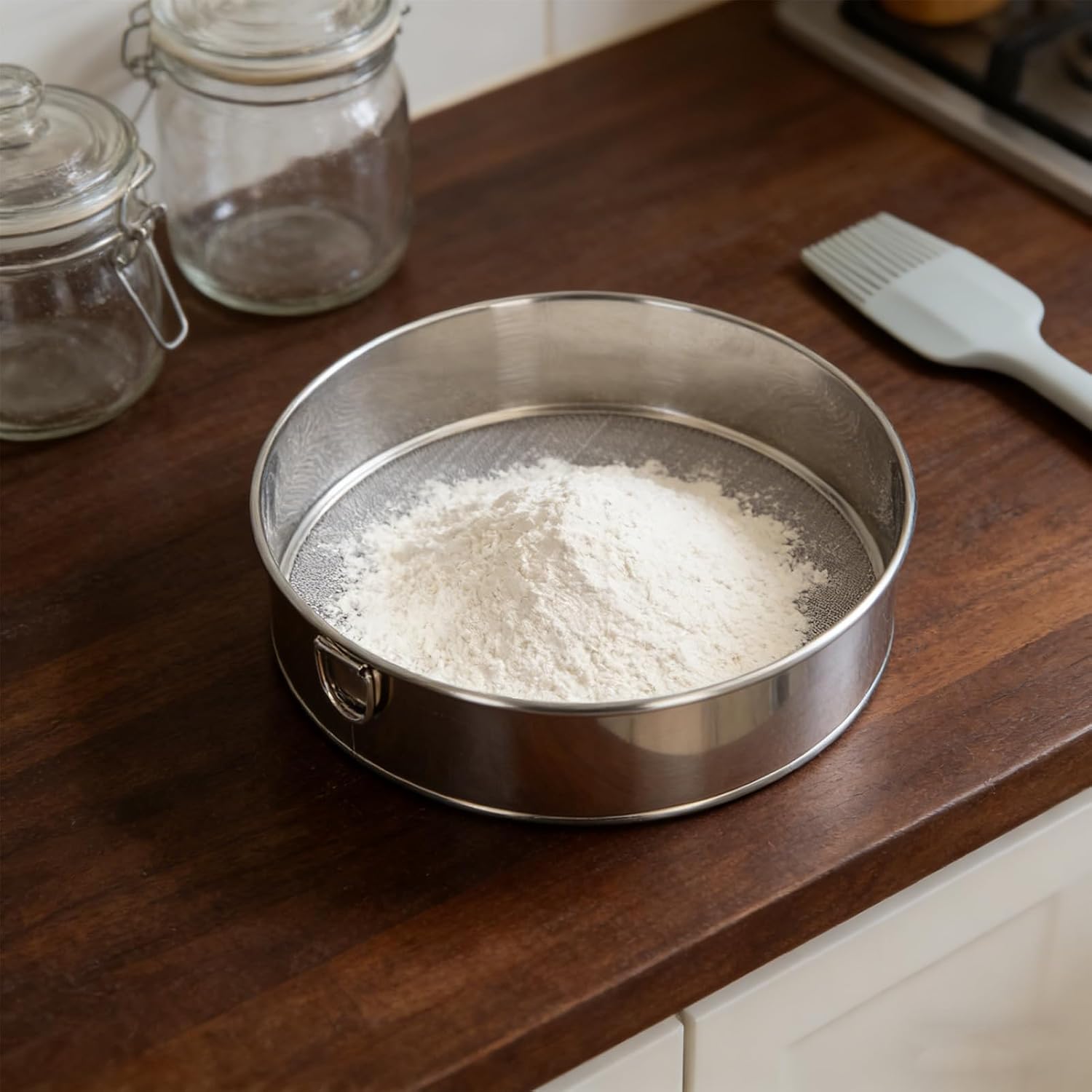 Large Size Round Sifter 80 Mesh, Coated Stainless Steel Flour Sieve for Powdered Sugar and Cocoa Powder