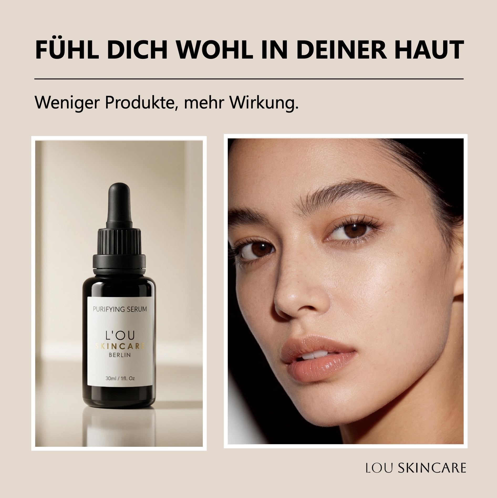 lou skincare purifying serum - Gesichtsserum mit Hanf, Teebaum und Lavendel, für unreine und empfindliche Haut, 30ml