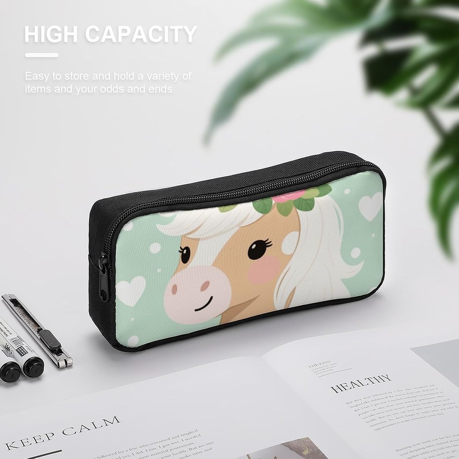 Cute Horse With Flowers Cute Pen Case Large Capacity Pencil Box image 4