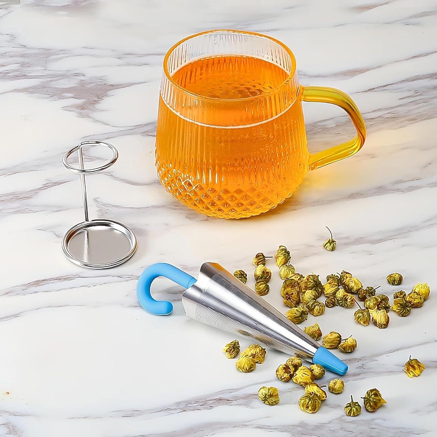 Pack of 2 Umbrella Tea Strainers, Tea Strainer for Loose Tea Bags, Tea Filter Stainless Steel, Tea Infuser for Loose Tea for Tea Lovers, Friends and Family (Blue, Green)