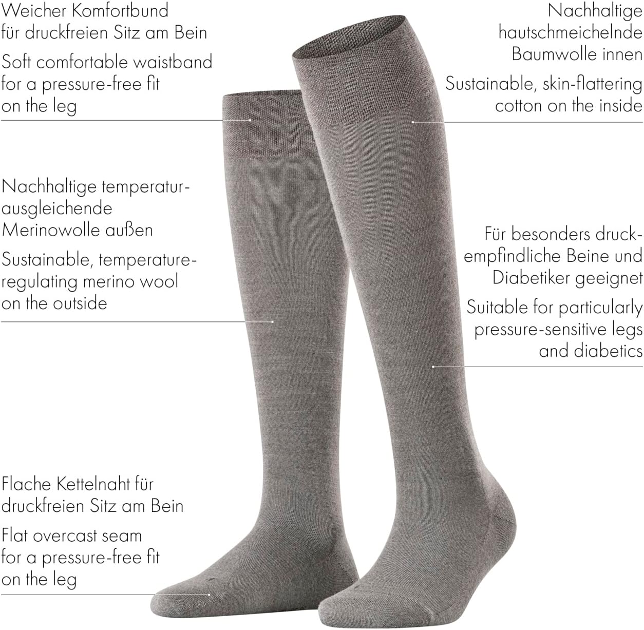 FALKE, Womens, Sensitive Berlin Knee Length, Linen Melange, 8-10.5