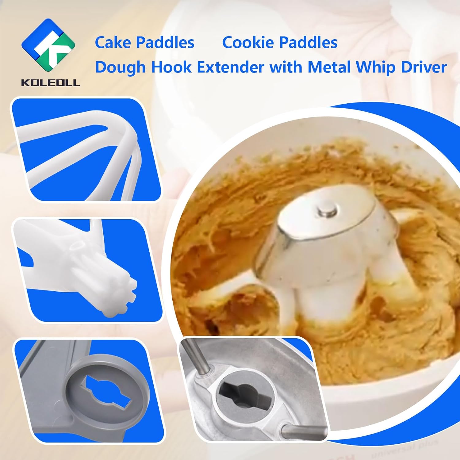 Cake Paddles & Cookie Paddles & Dough Hook Extender with Metal Whip Driver Compatible with Universal Mixers