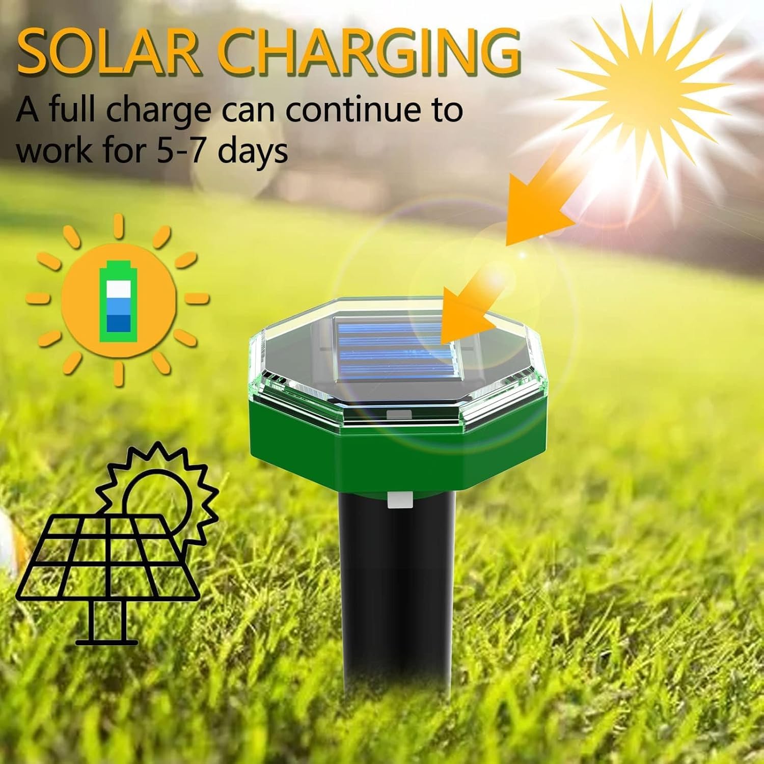 Estacas repelentes de topos ultrasónicas alimentadas por energía solar, 8 unidades, disuasorio impermeable para exteriores, para patio, jardín, control eficaz para topos, ratones y topos