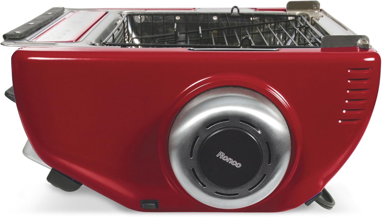 Страна view of the Ronco Digital Showtime Rotisserie in its compact, stored position.
