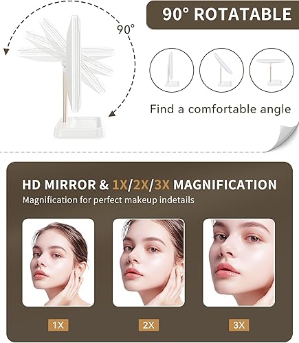 Miniatura 3 de Espejo de maquillaje iluminado, espejo de tocador regulable con luces, tres modos de iluminación de color y aumento 1X 2X 3X Pavo real B,Peacock