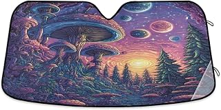 Whimsical Mushroom Forest Car Windshield Sun Shade Reflective Sunshade for Ultimate Protection Fits Small Sedans, Mini SUVs, Hatchbacks