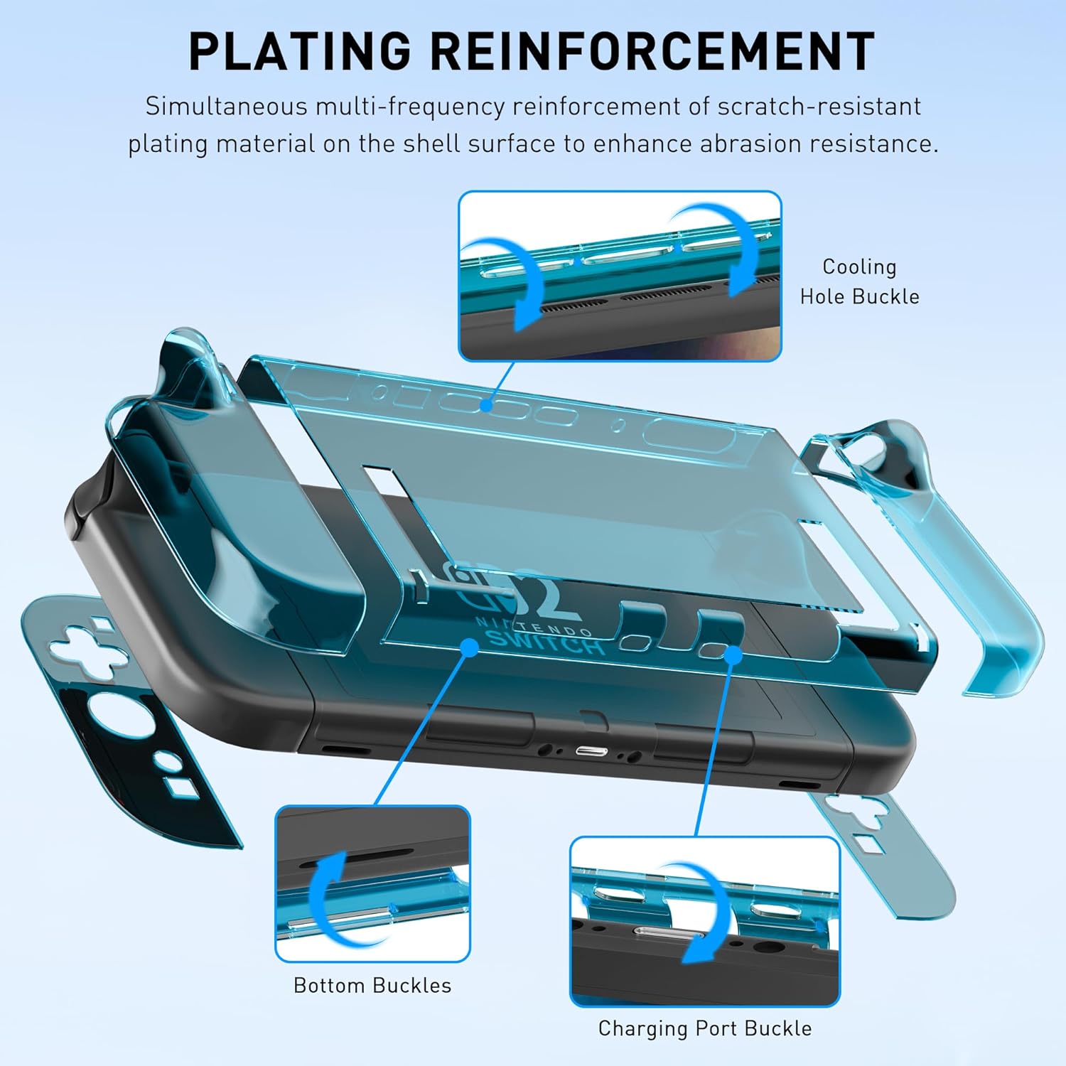 Clear Blue Dockable Case for Nintendo Switch 2 Skins, FUNDIARY Protective Hard Case Protector for Switch 2 Slim Cover Shell Grips Controller Accessories - Easy Dockable Version - Image 2