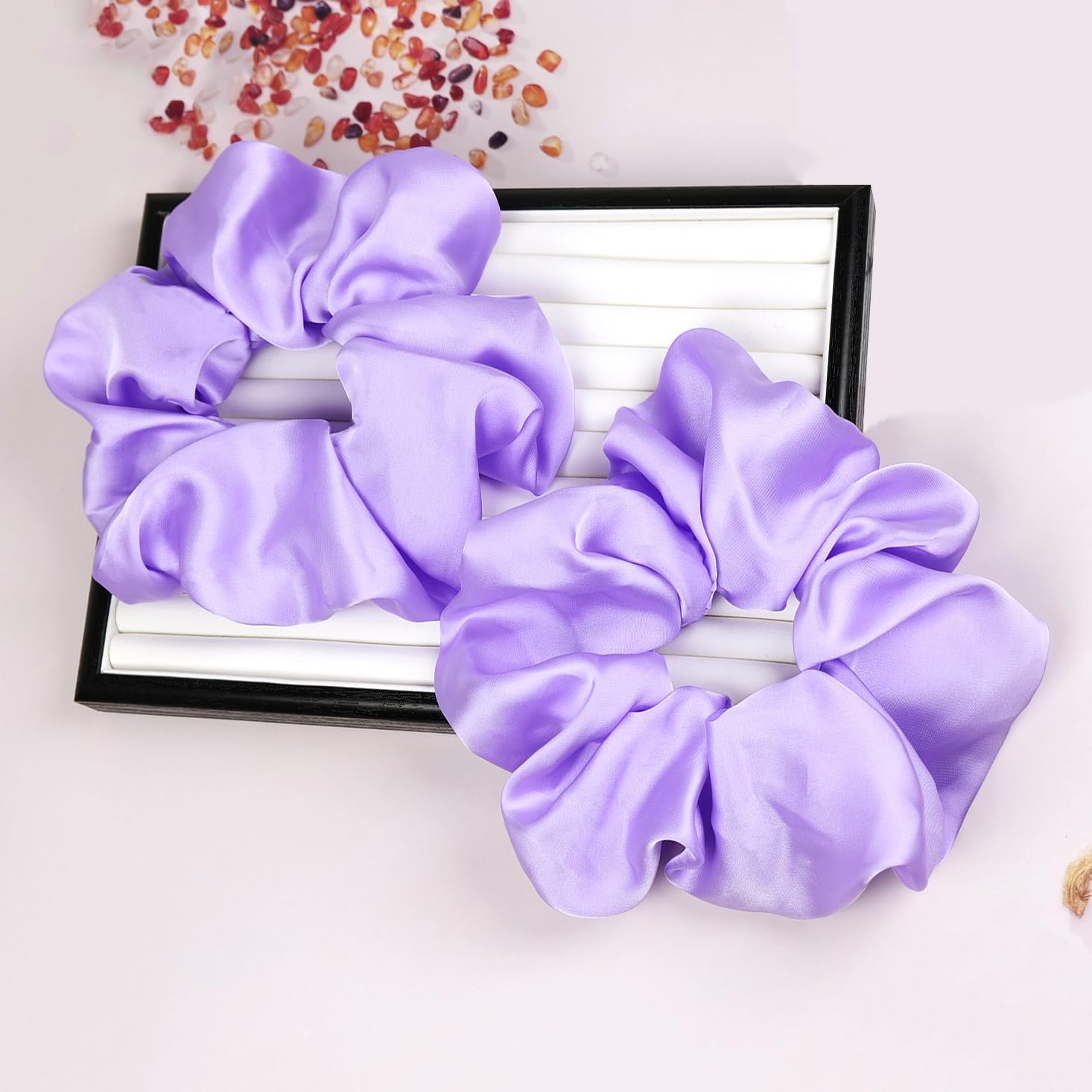 Oversized Satin Scrunchies for Women - 2 Pack Extra Large Hair Ties Accessories, Big Silk-Like Ponytail Holders, No-Damage Elastic Bands for Thick