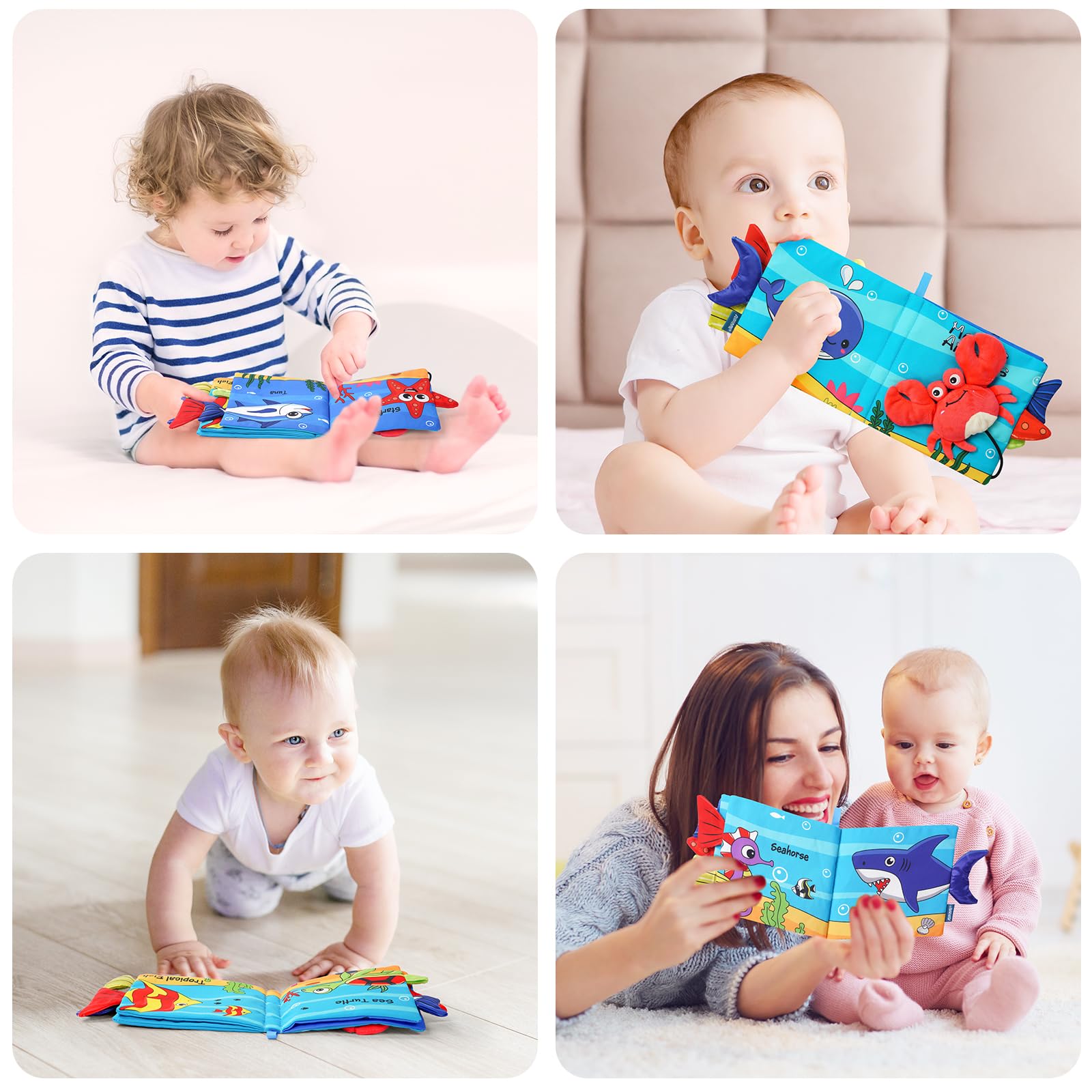 Vicloon Livre Tissu Bébé Eveil, Jouet Educatif Enfant Idée Cadeau Dès la Naissance, Doux Froissé avec des Animaux (Crabe)